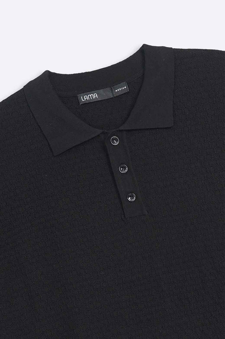 BLACK TEXTURED POLO