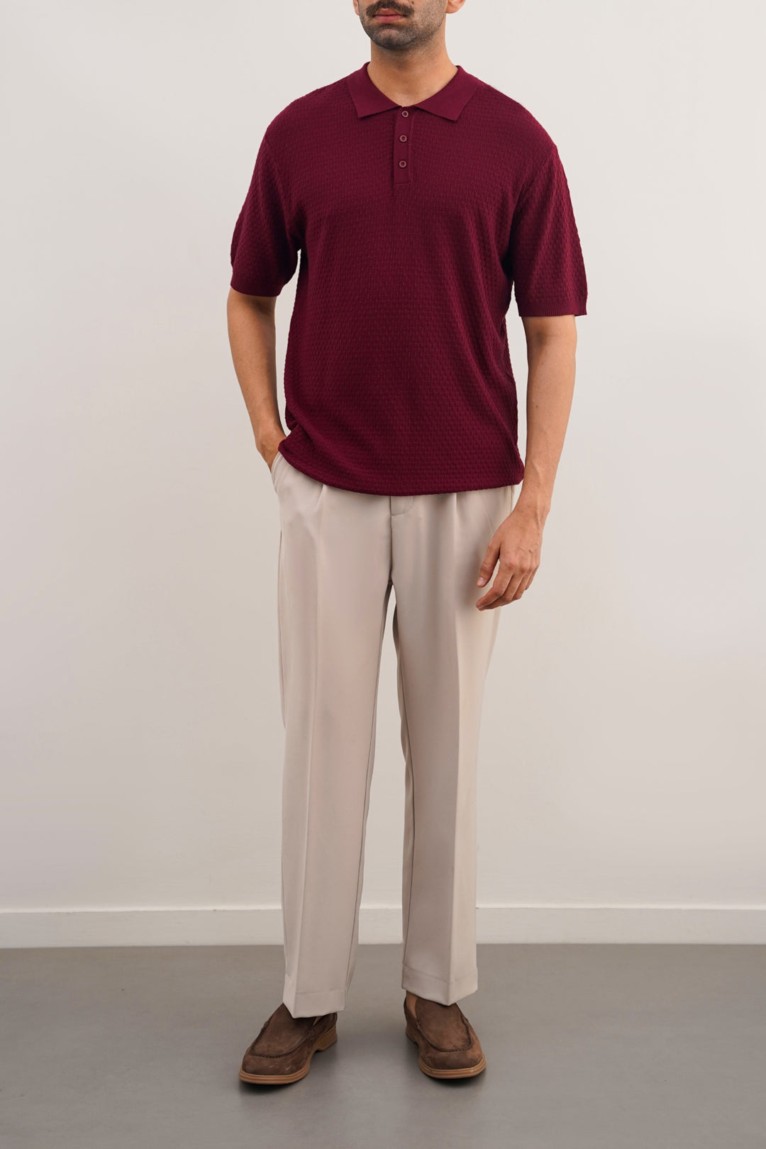 BURGUNDY TEXTURED POLO