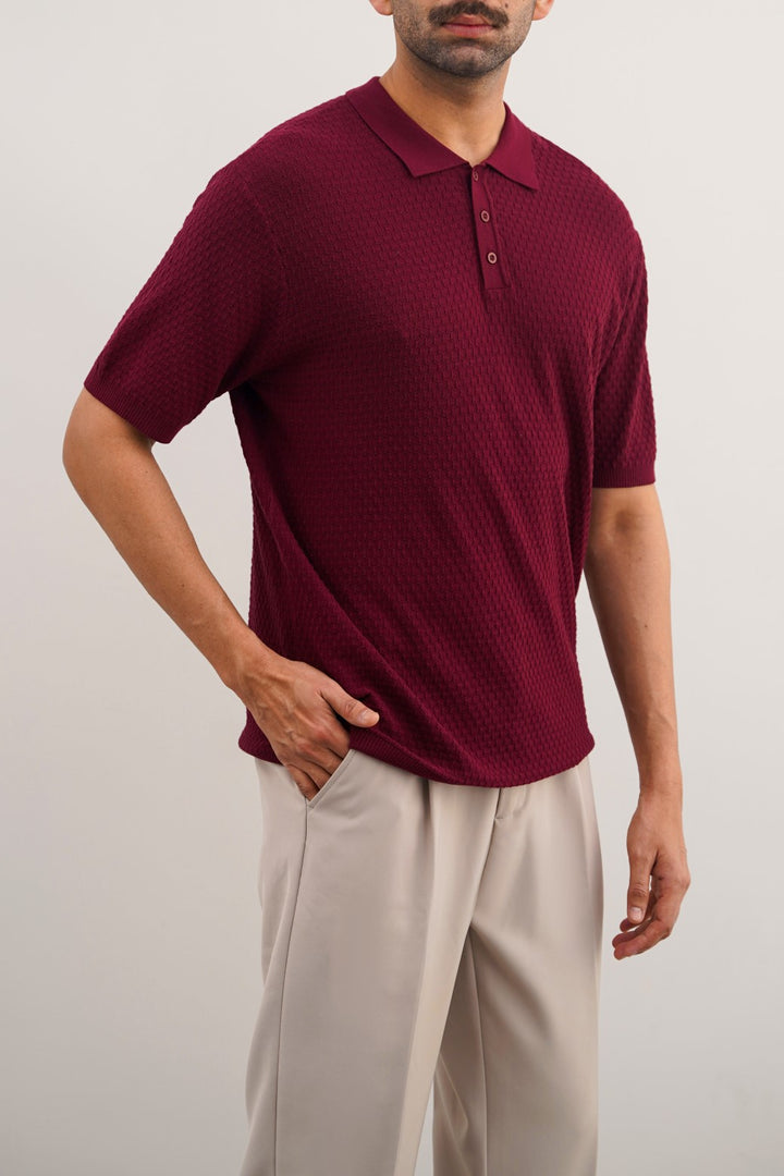 BURGUNDY TEXTURED POLO