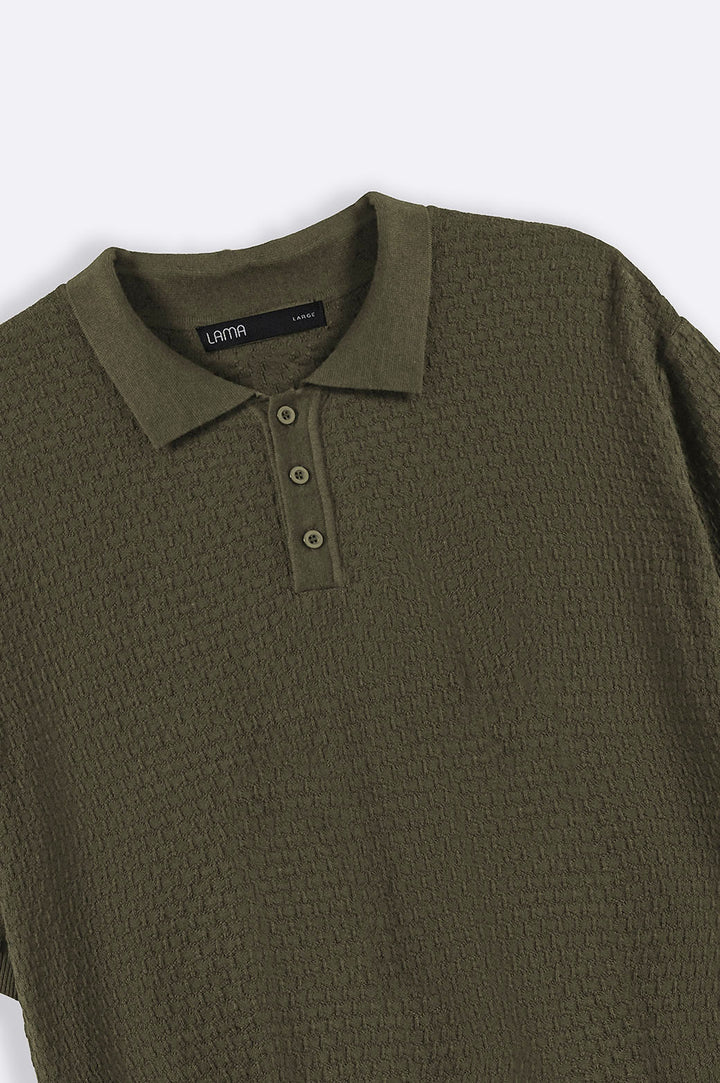 DARK GREEN TEXTURED POLO