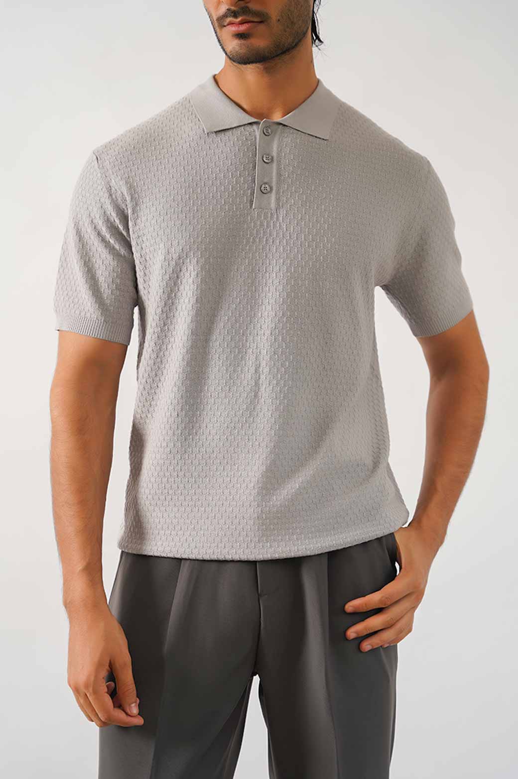 GREY TEXTURED POLO