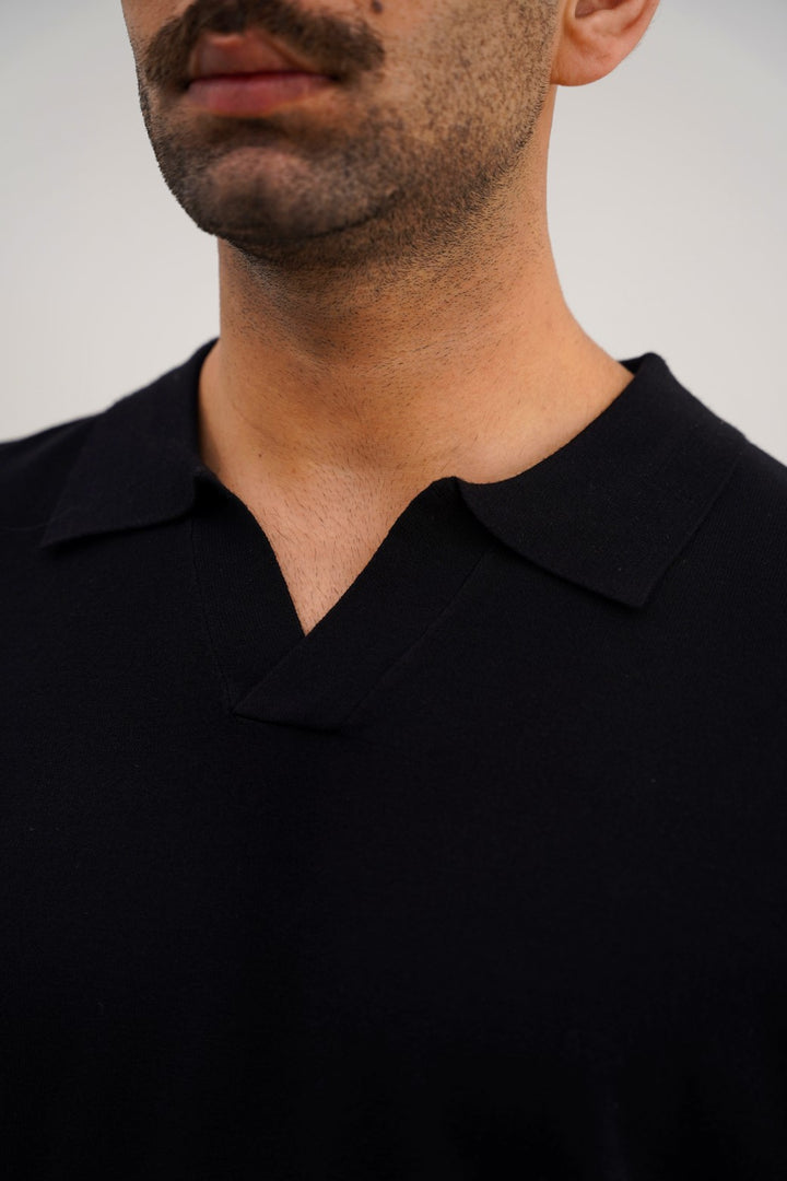 BLACK TEXTURED POLO