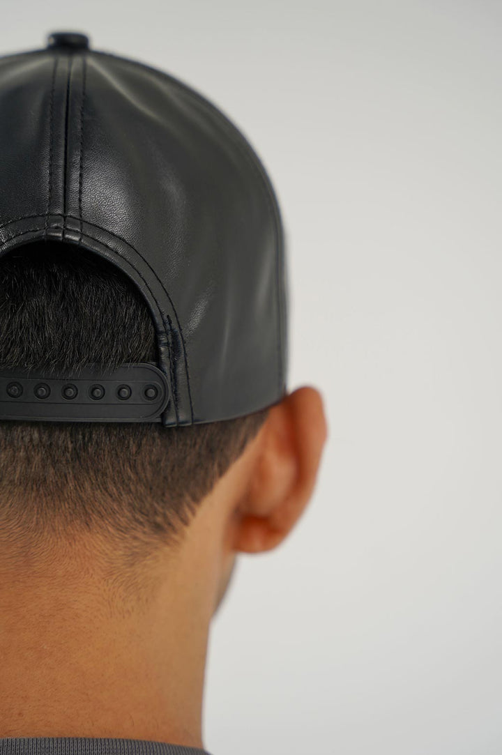 BLACK FAUX LEATHER CAP 