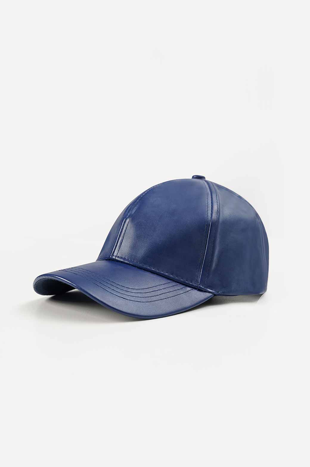 NAVY FAUX LEATHER CAP 