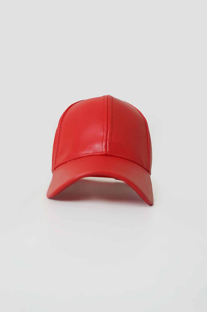RED FAUX LEATHER CAP