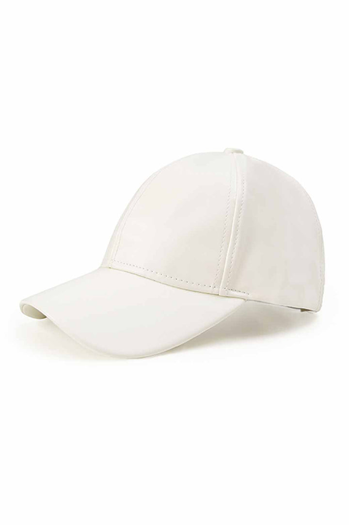 WHITE  FAUX LEATHER CAP 