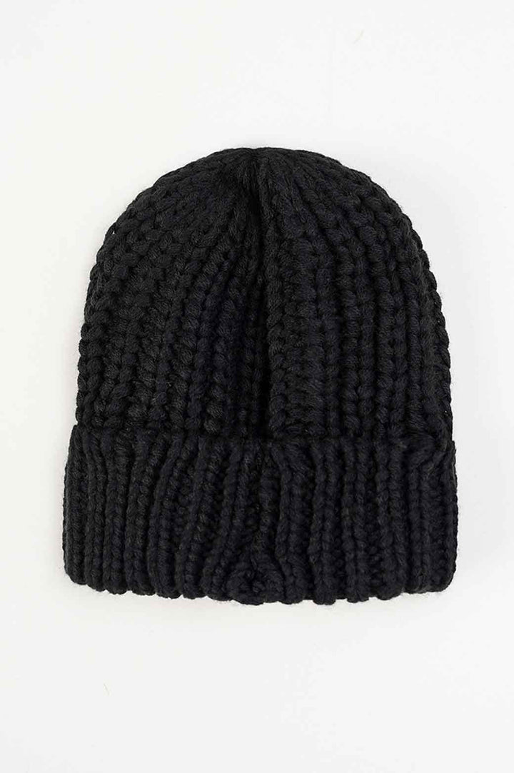 BLACK  KNITTED BEANI