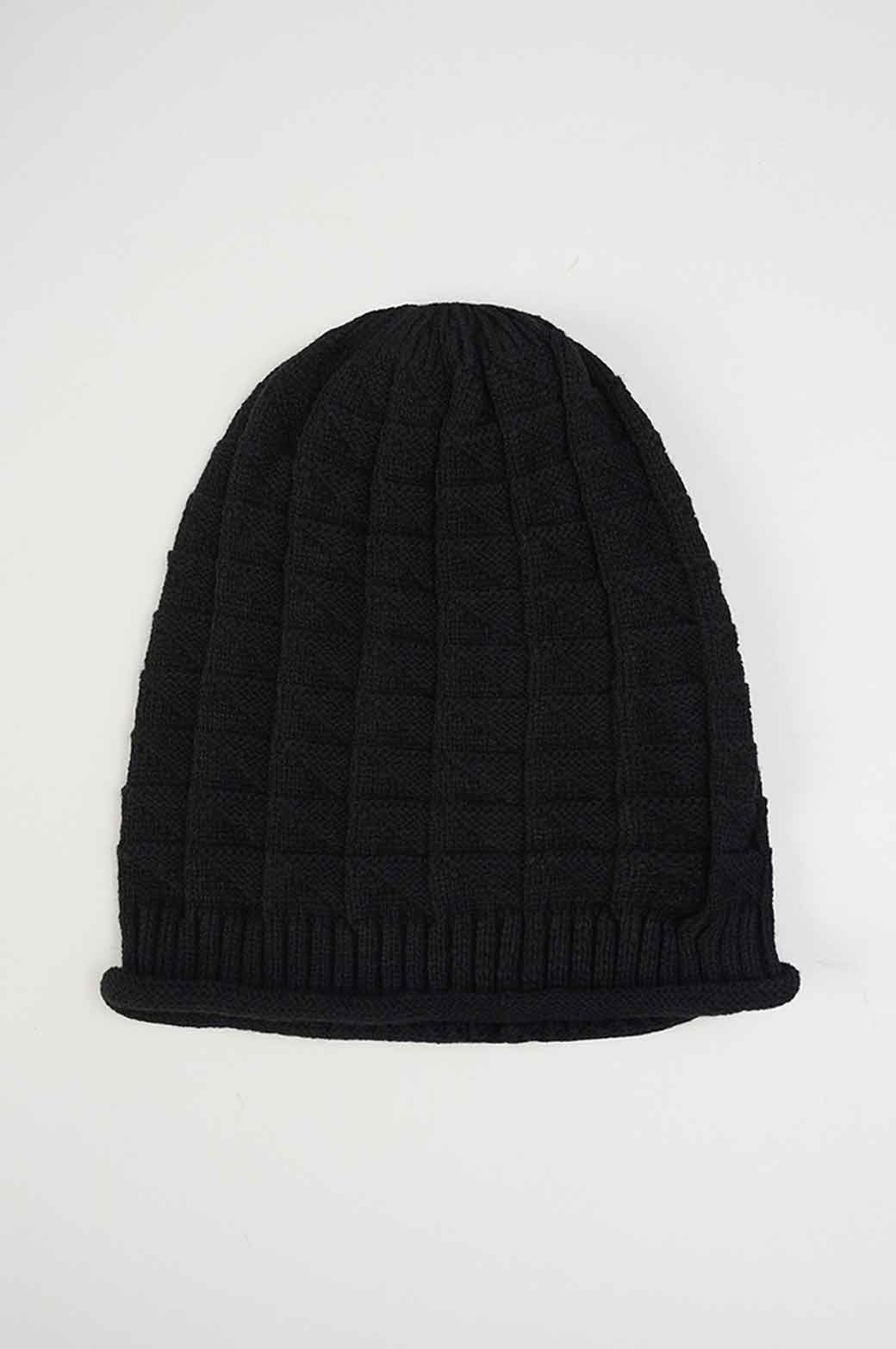 BLACK CROCHET LONG KNIT BEANIE 