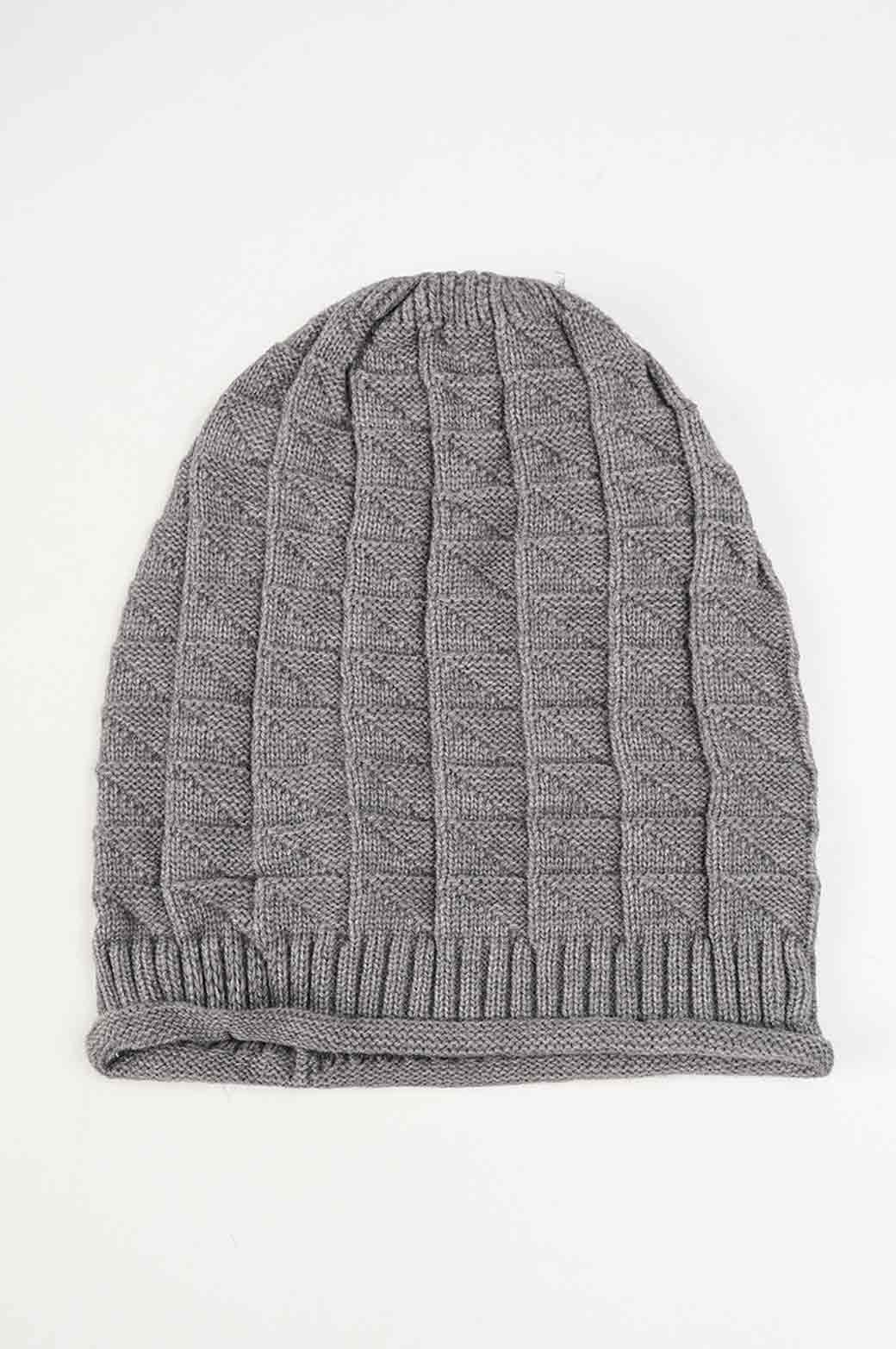GREY CROCHET LONG KNIT BEANIE 