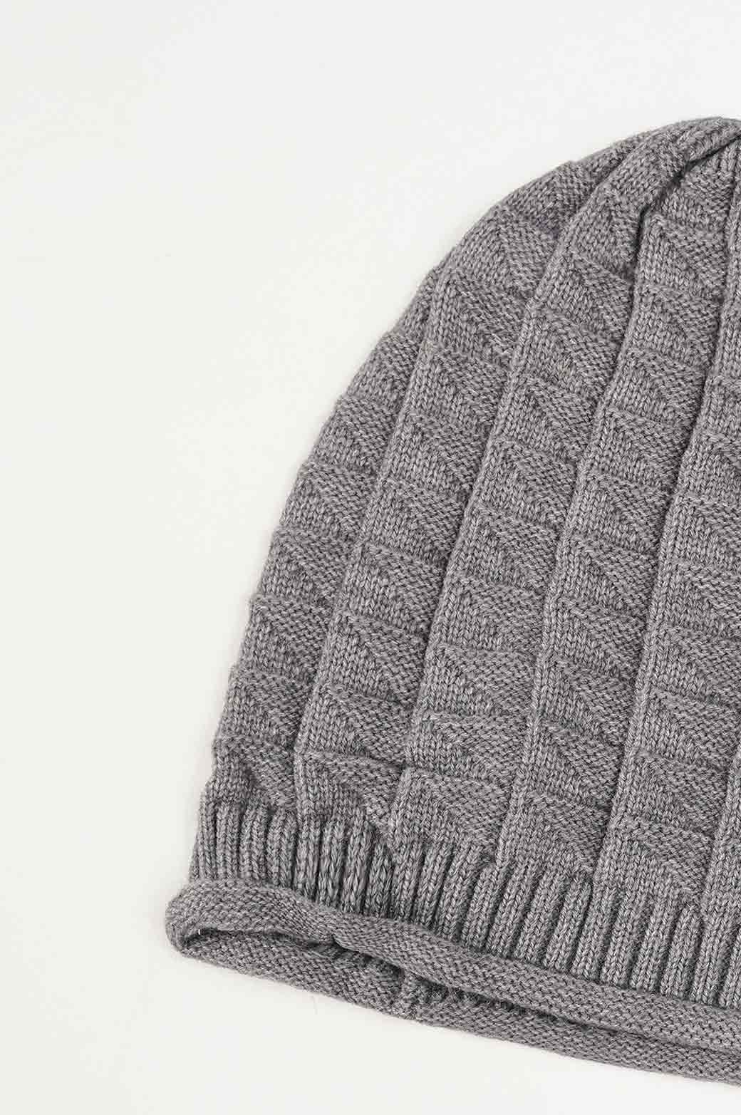 GREY CROCHET LONG KNIT BEANIE 