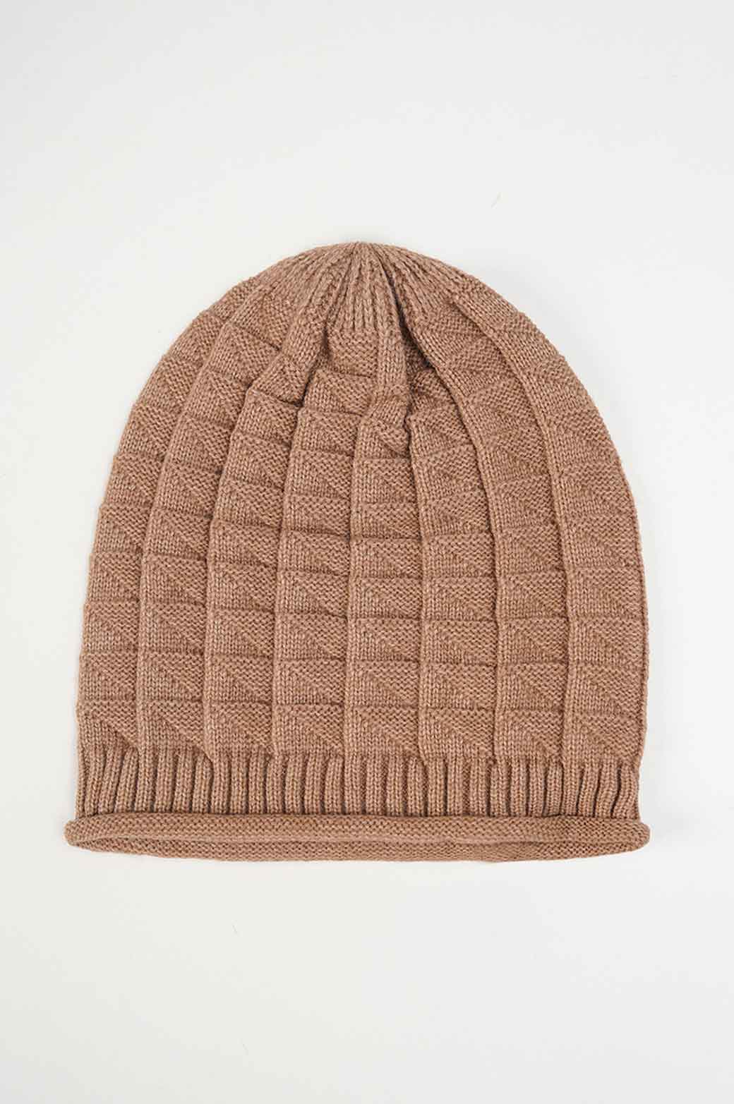 KHAKI CROCHET LONG KNIT BEANIE 