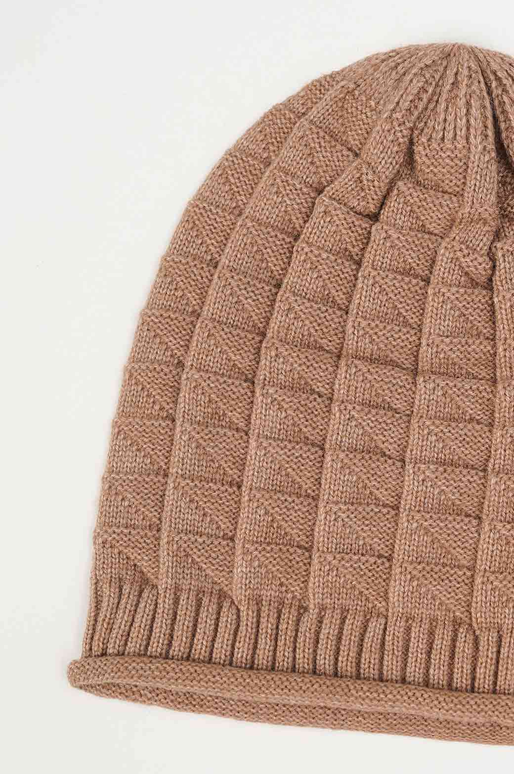 KHAKI CROCHET LONG KNIT BEANIE 