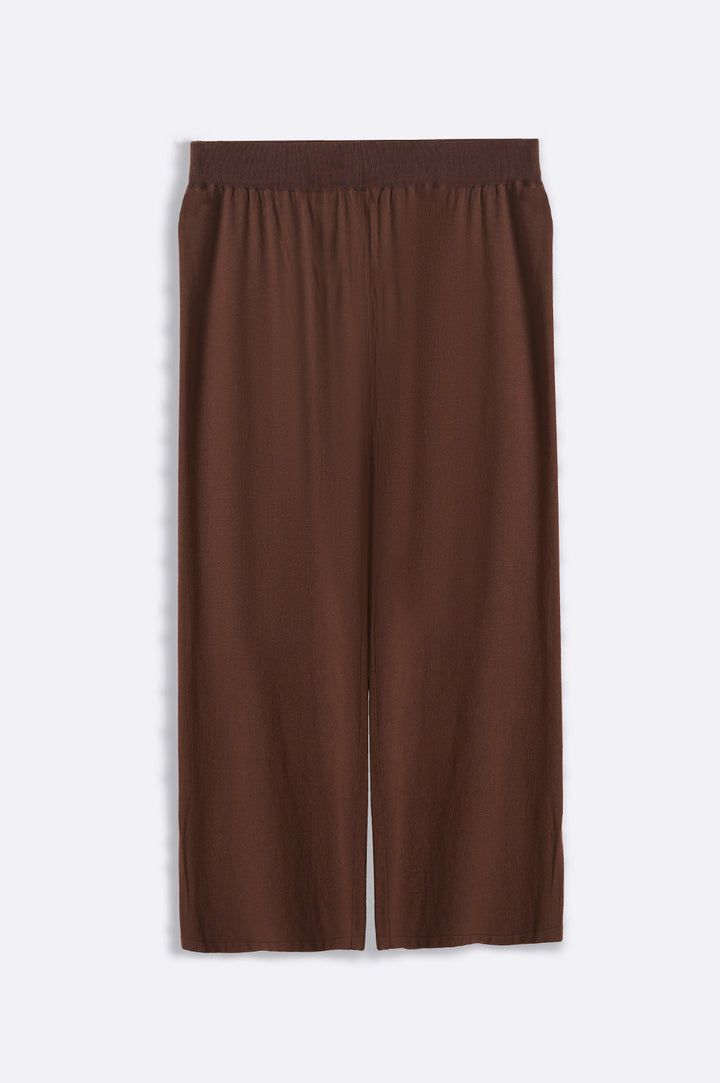 BROWN SOFT-KNIT STRAIGHT TROUSERS