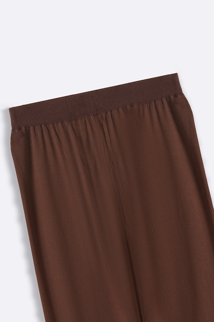 BROWN SOFT-KNIT STRAIGHT TROUSERS