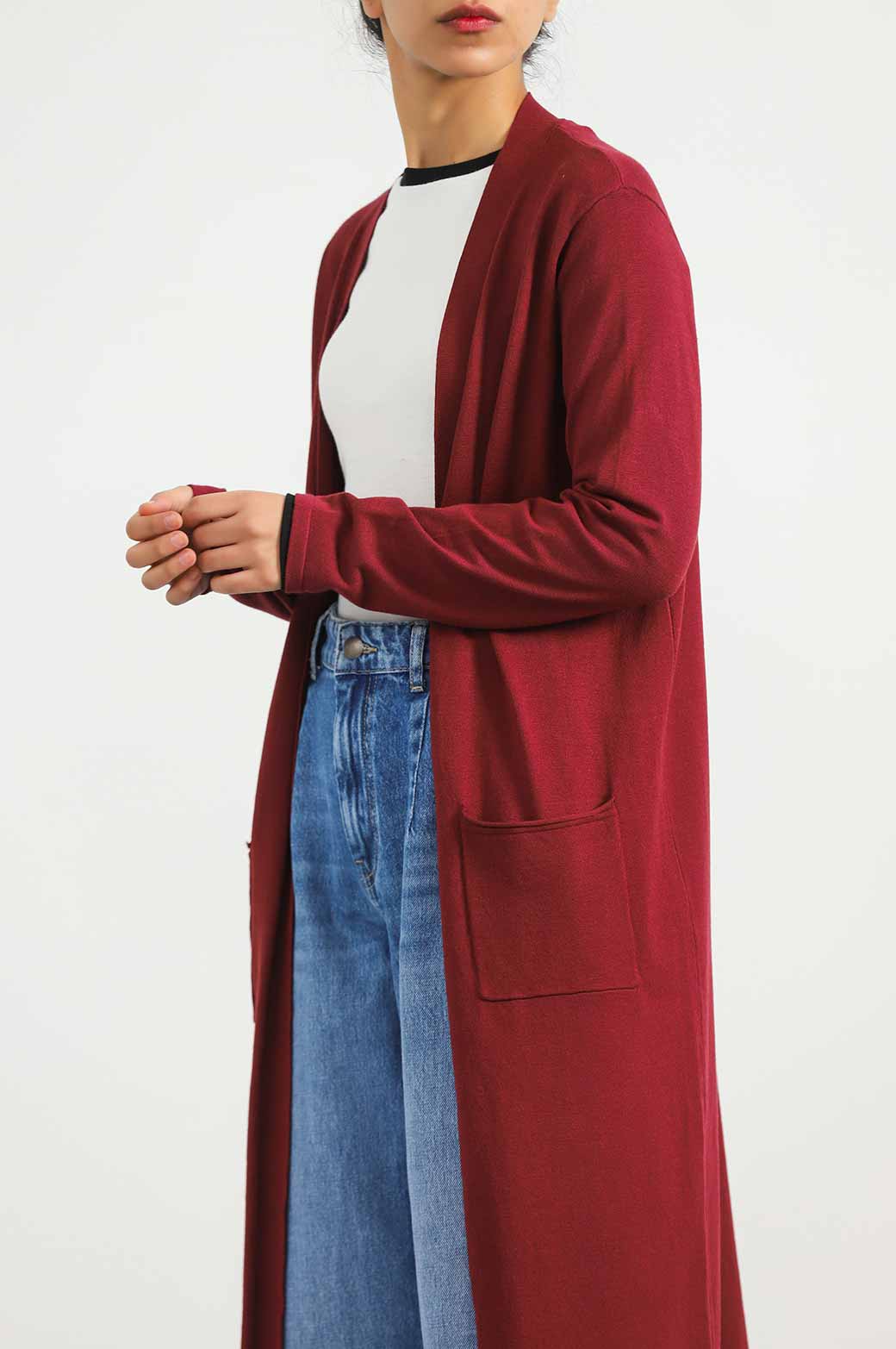 WINE FINE KNIT LONG SWEATER