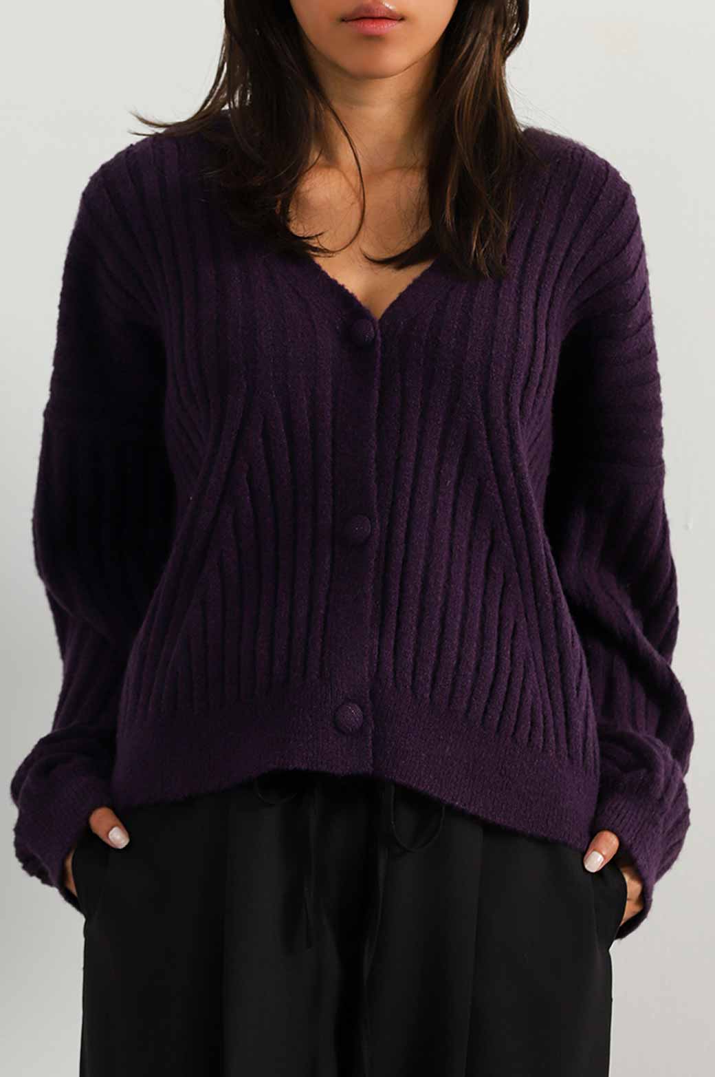 PURPLE RIBBED CARDIGAN