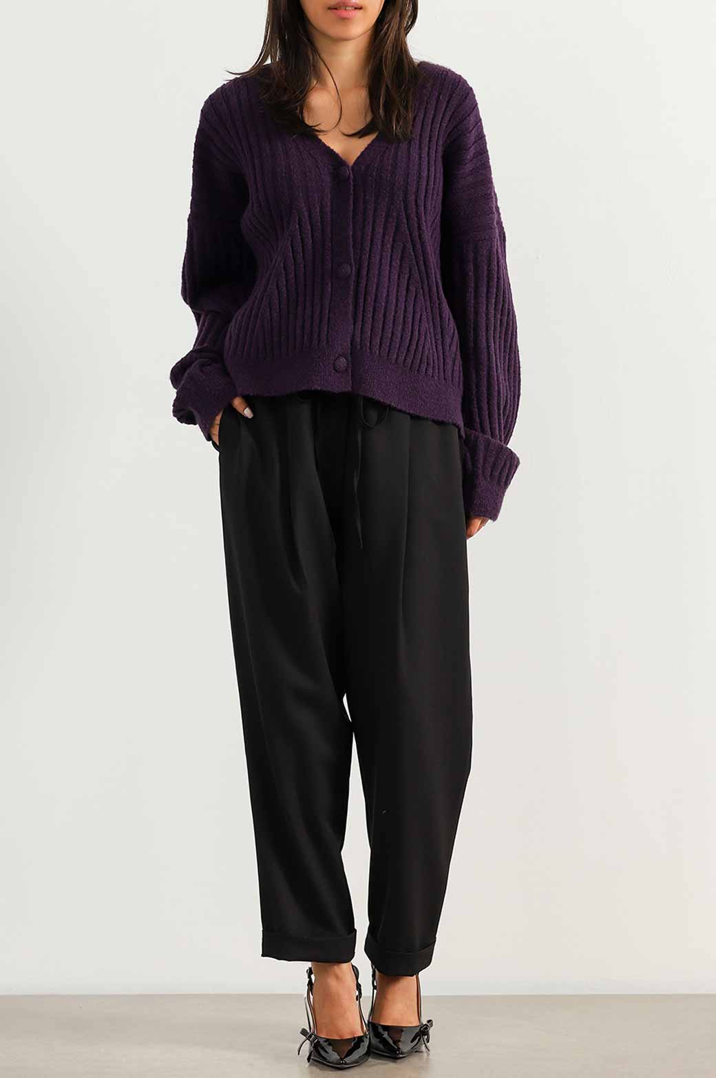 PURPLE RIBBED CARDIGAN