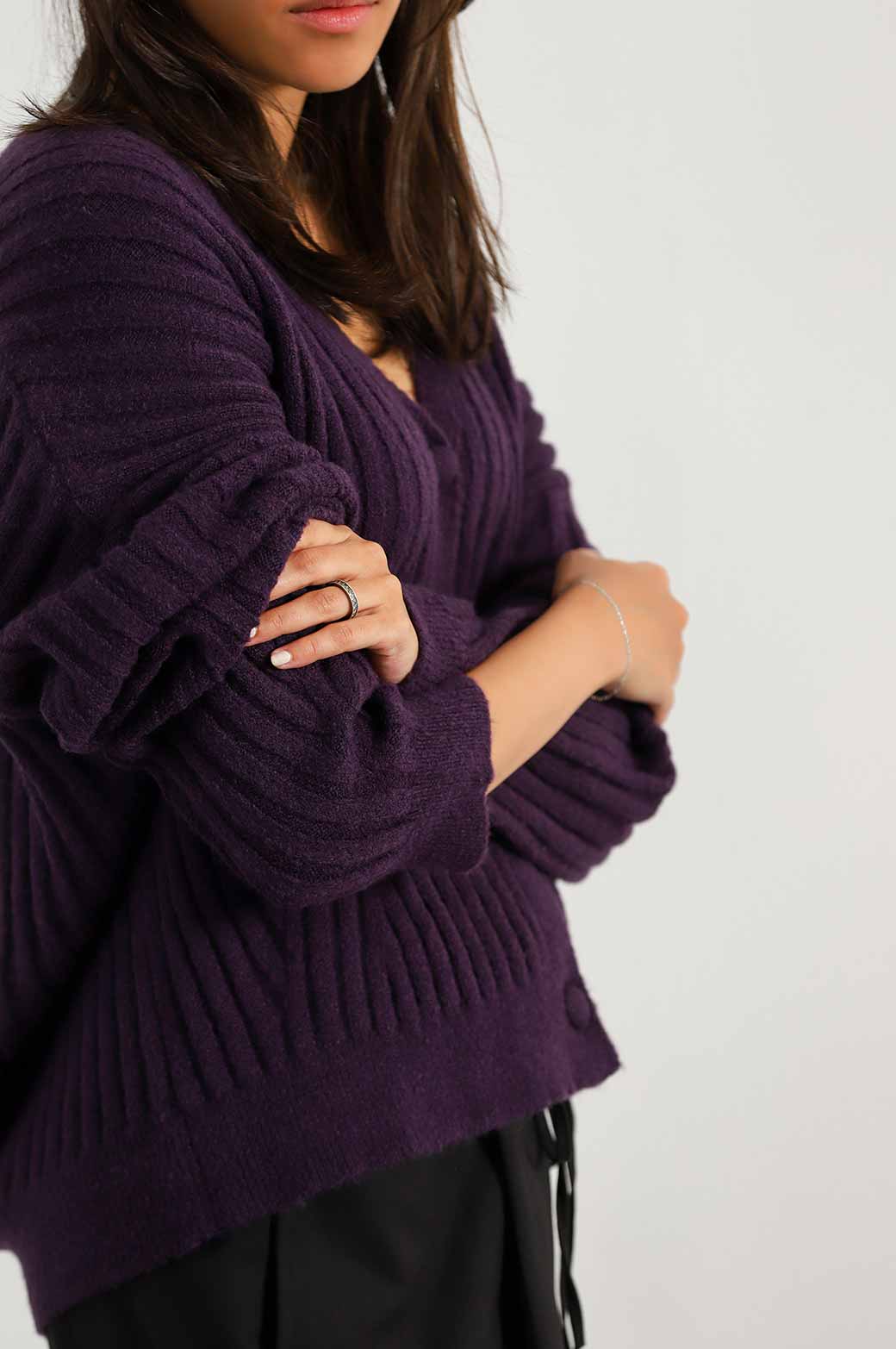 PURPLE RIBBED CARDIGAN