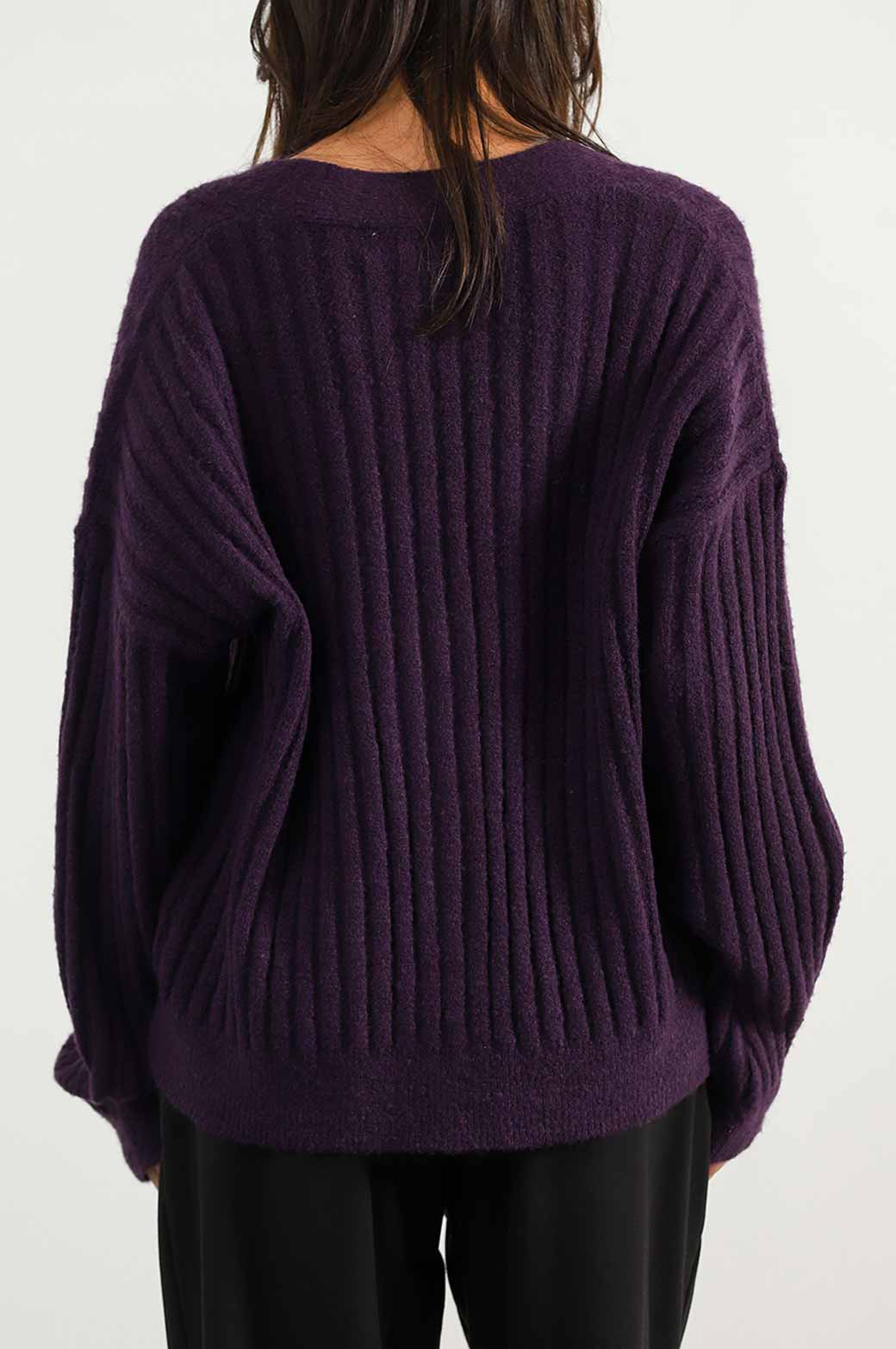 PURPLE RIBBED CARDIGAN