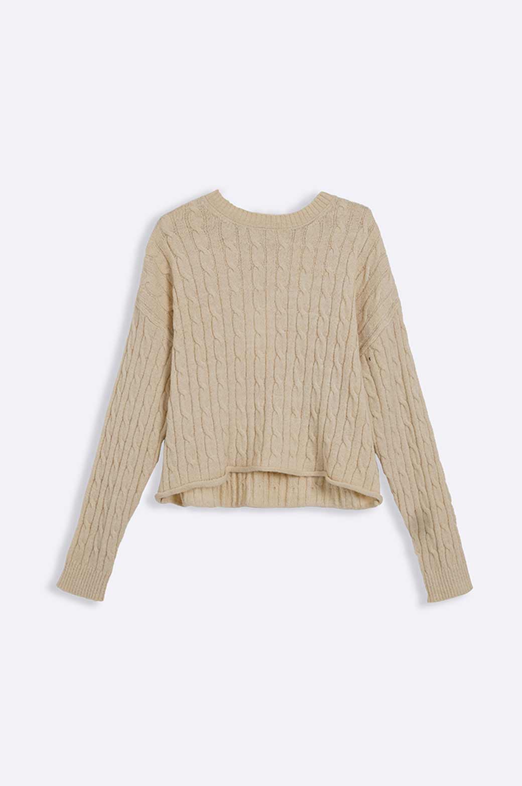 BEIGE CABLE-KNIT CROPPED SWEATER
