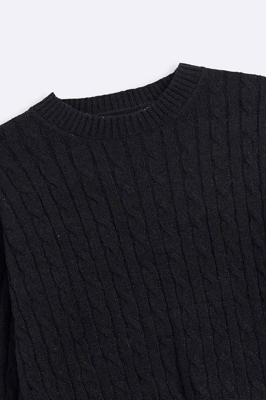 BLACK CABLE-KNIT CROPPED SWEATER