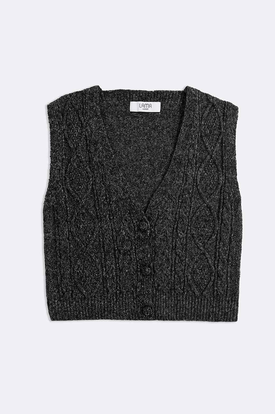 GRAY CABLE-KNIT CARDIGAN VEST
