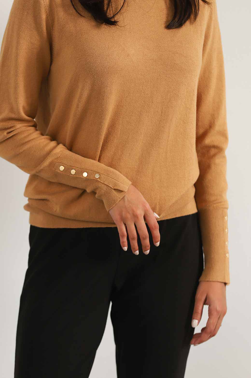 BEIGE JUMPER WITH SLEEVE BUTTONS