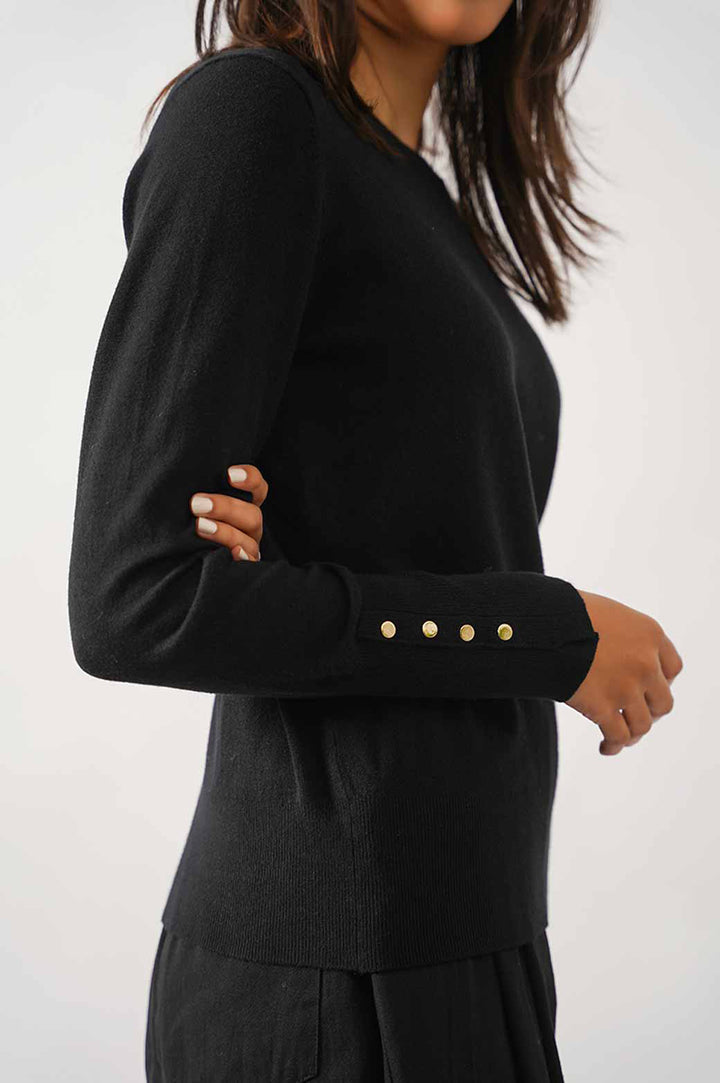 BLACK JUMPER WITH SLEEVE BUTTONS