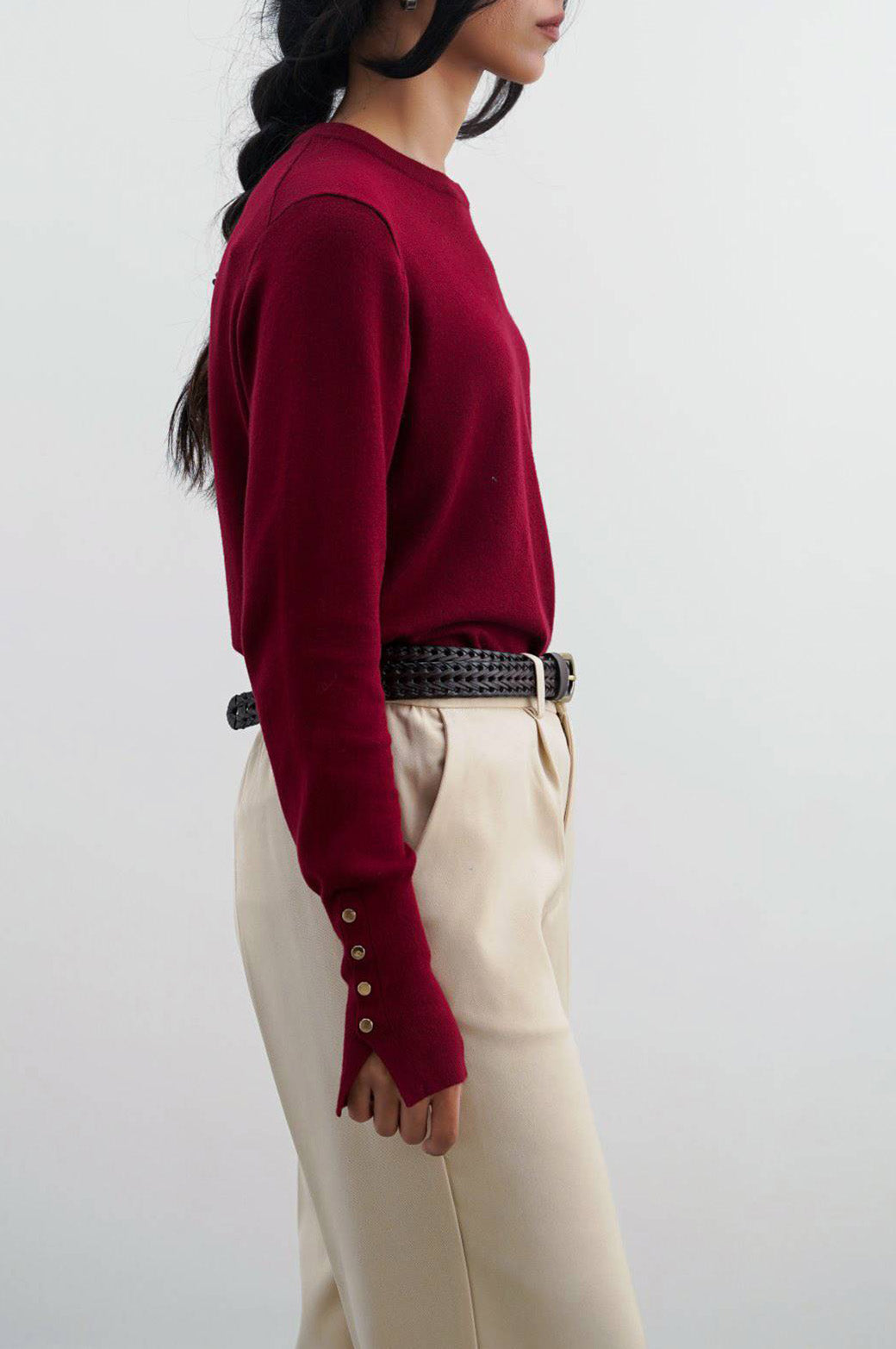 RED JUMPER WITH SLEEVE BUTTONS