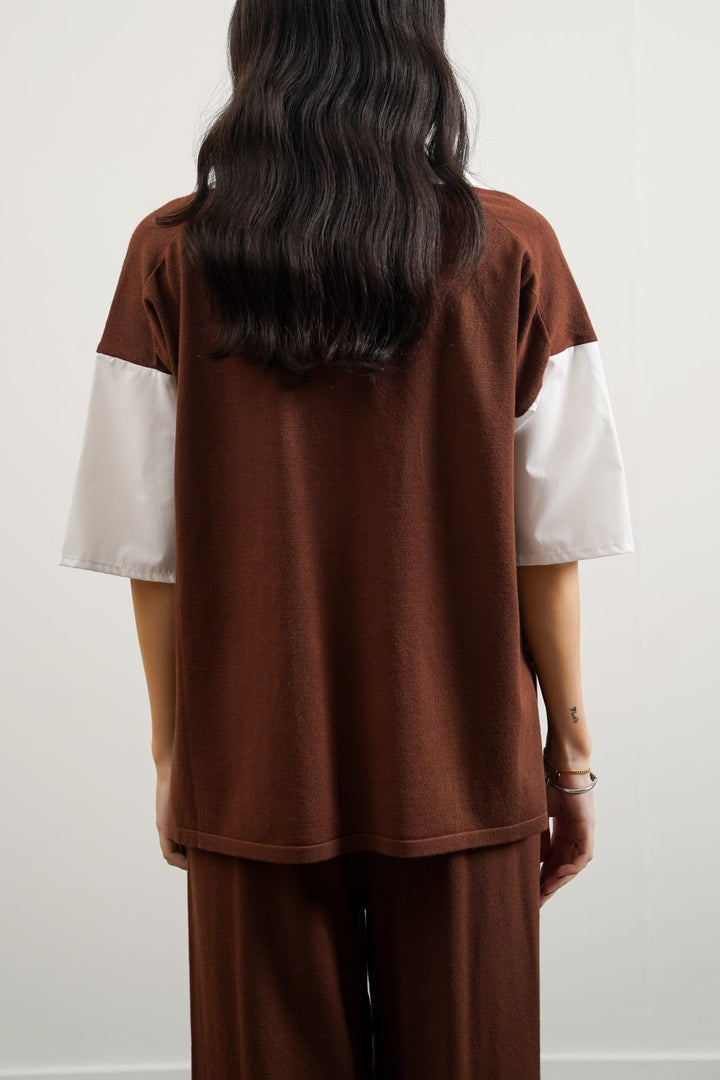 BROWN SWEATER WITH ATTACHED SHIRT