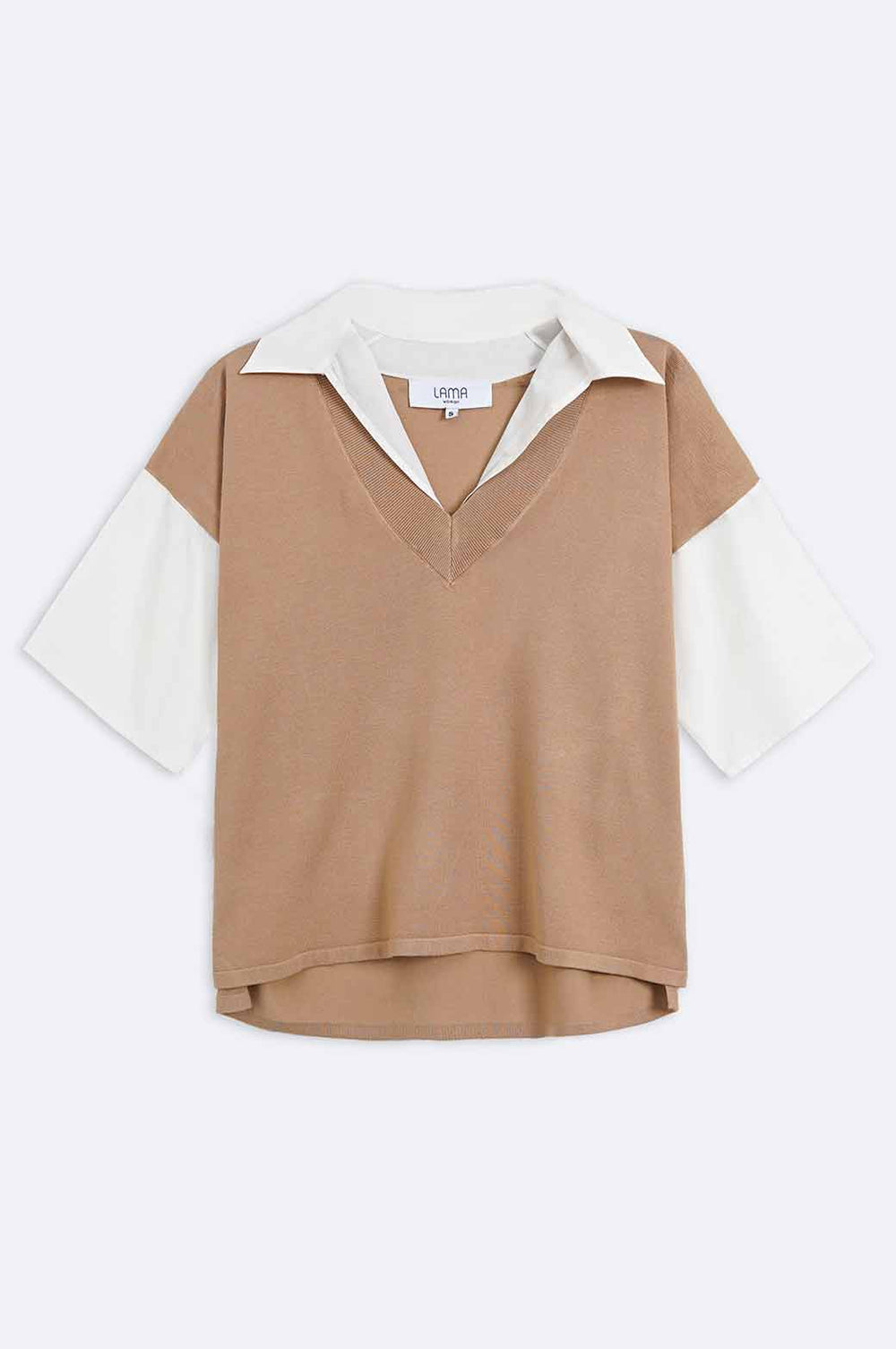 CAMEL SWEATER WITH ATTACHED SHIRT