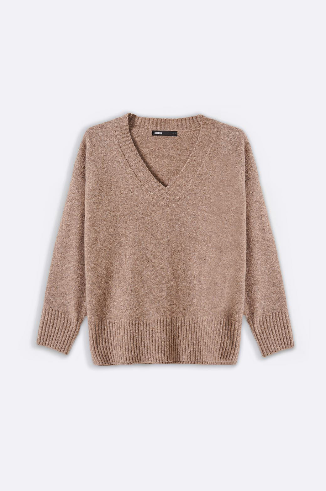 BEIGE CLASSIC V-NECK JUMPER