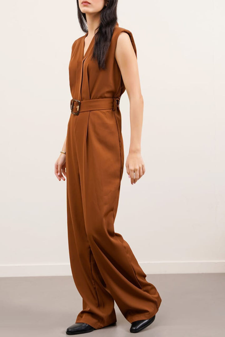 BROWN BELTED JUMPSUIT