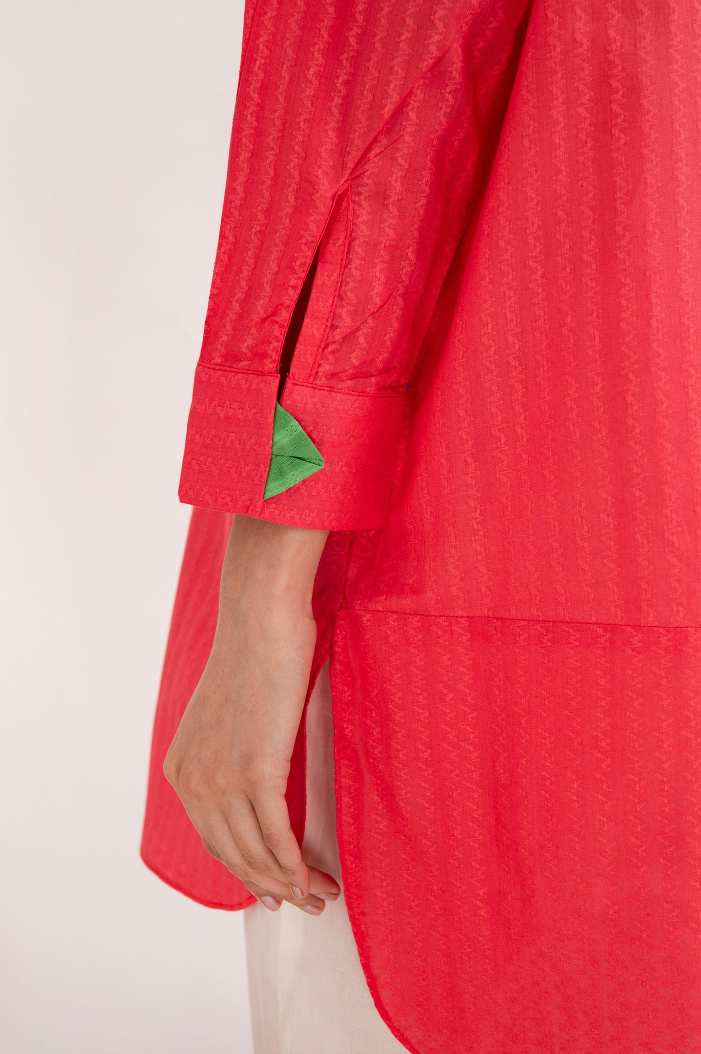 CORAL KURTA WITH CONTRAST STITCH - WOMAN TOPS