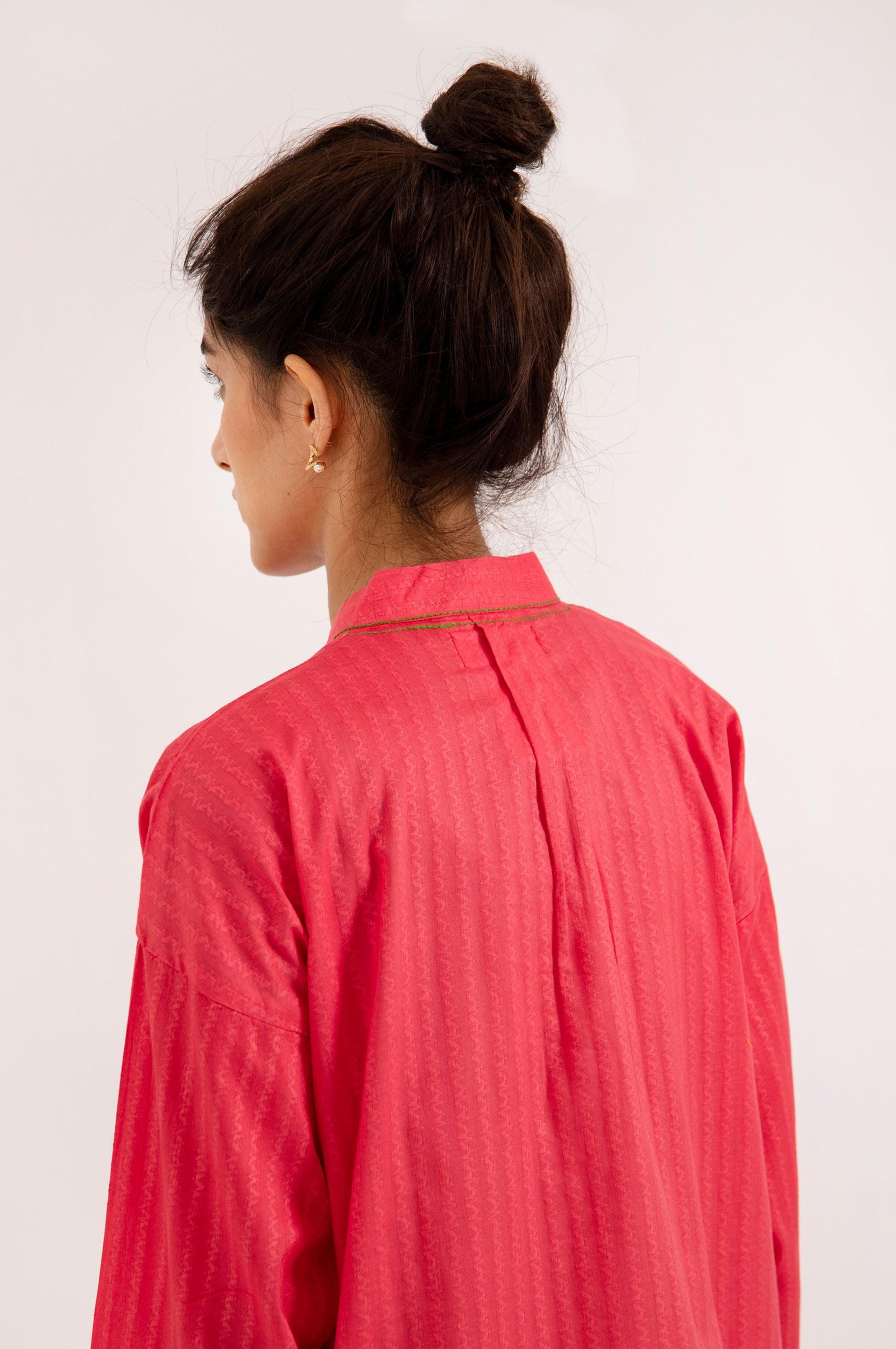 CORAL KURTA WITH CONTRAST STITCH - WOMAN TOPS