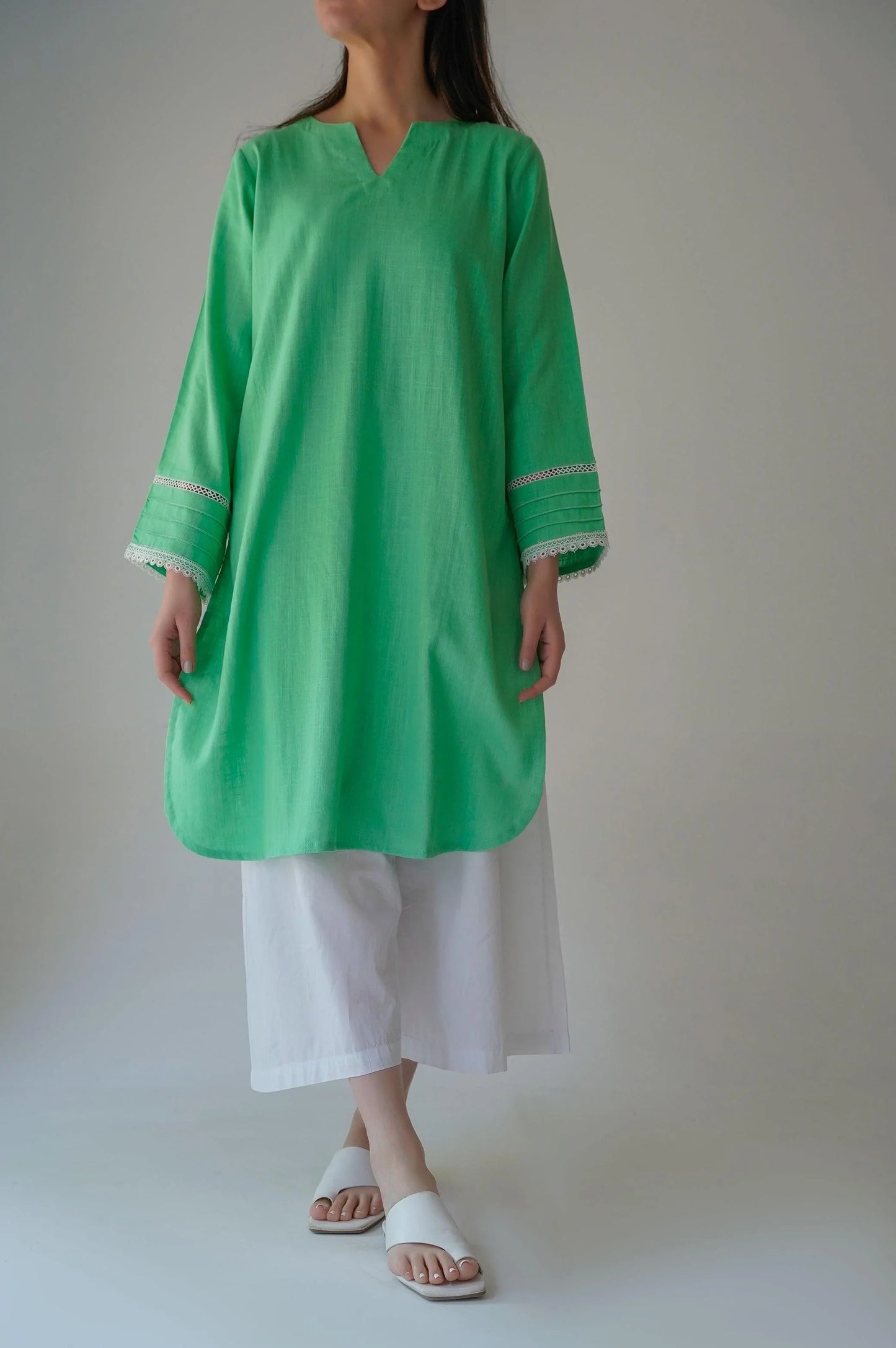 JADE LINEN KURTA - WOMAN TOPS