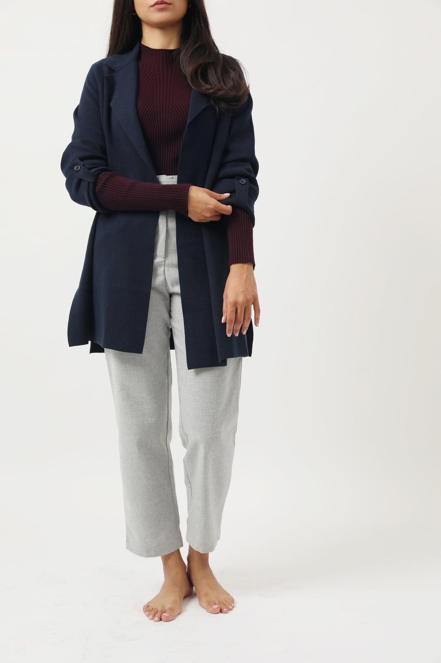 NAVY KNITTED SWEATER BLAZER