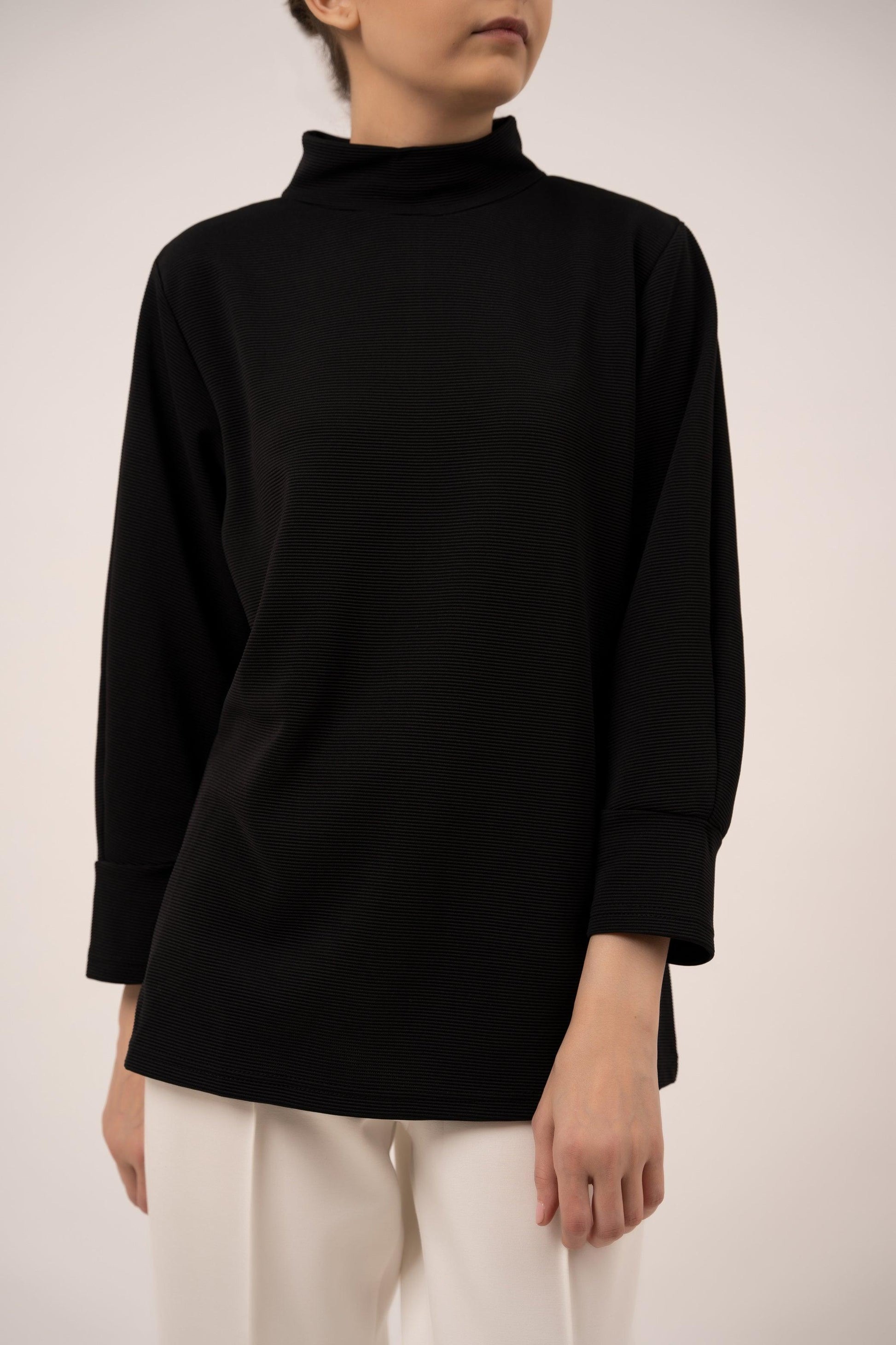RIBBED HIGH NECK PULLOVER - WOMEN