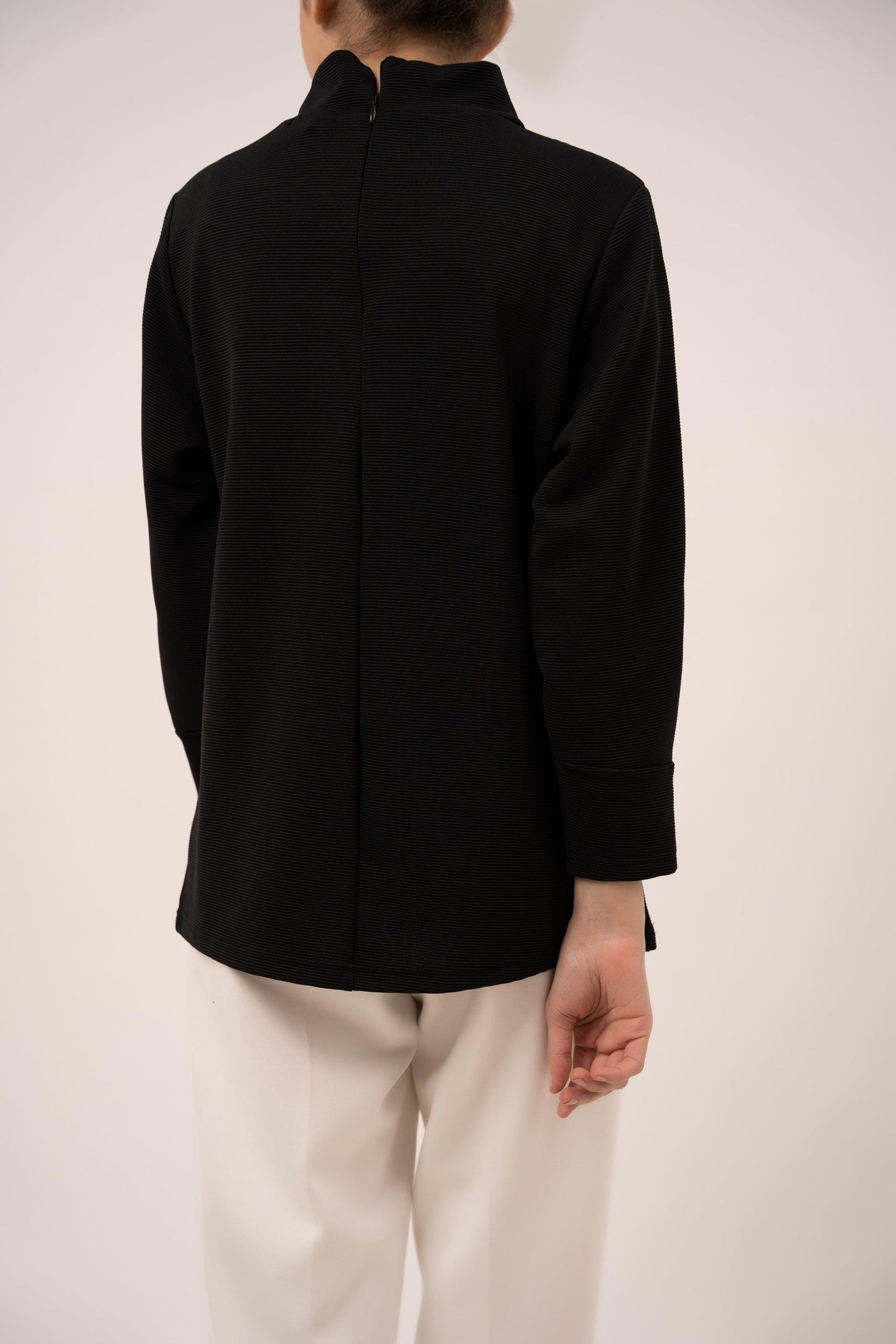 RIBBED HIGH NECK PULLOVER - WOMEN