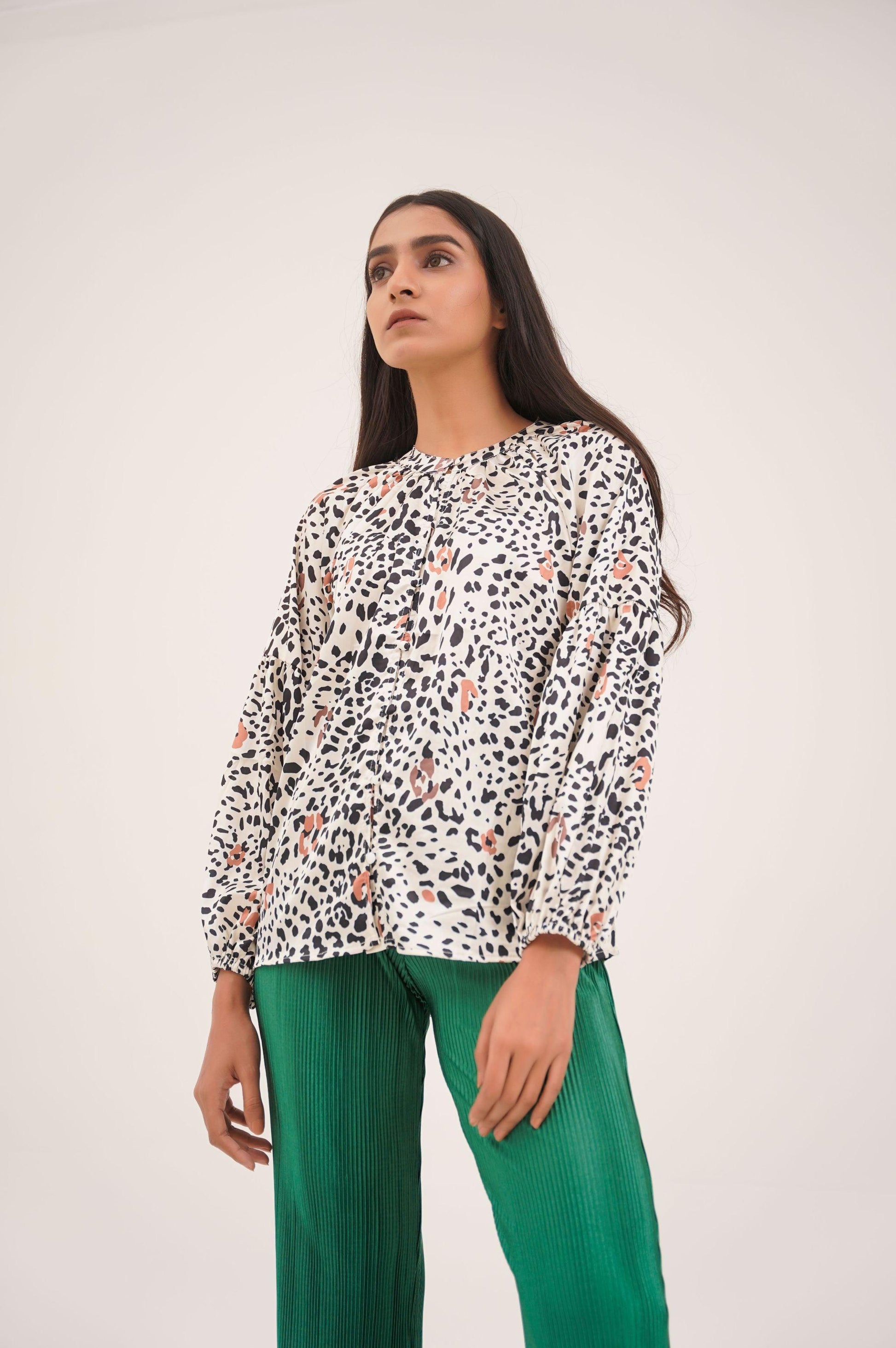 SILK ANIMAL PRINT TOP - BLOUSES