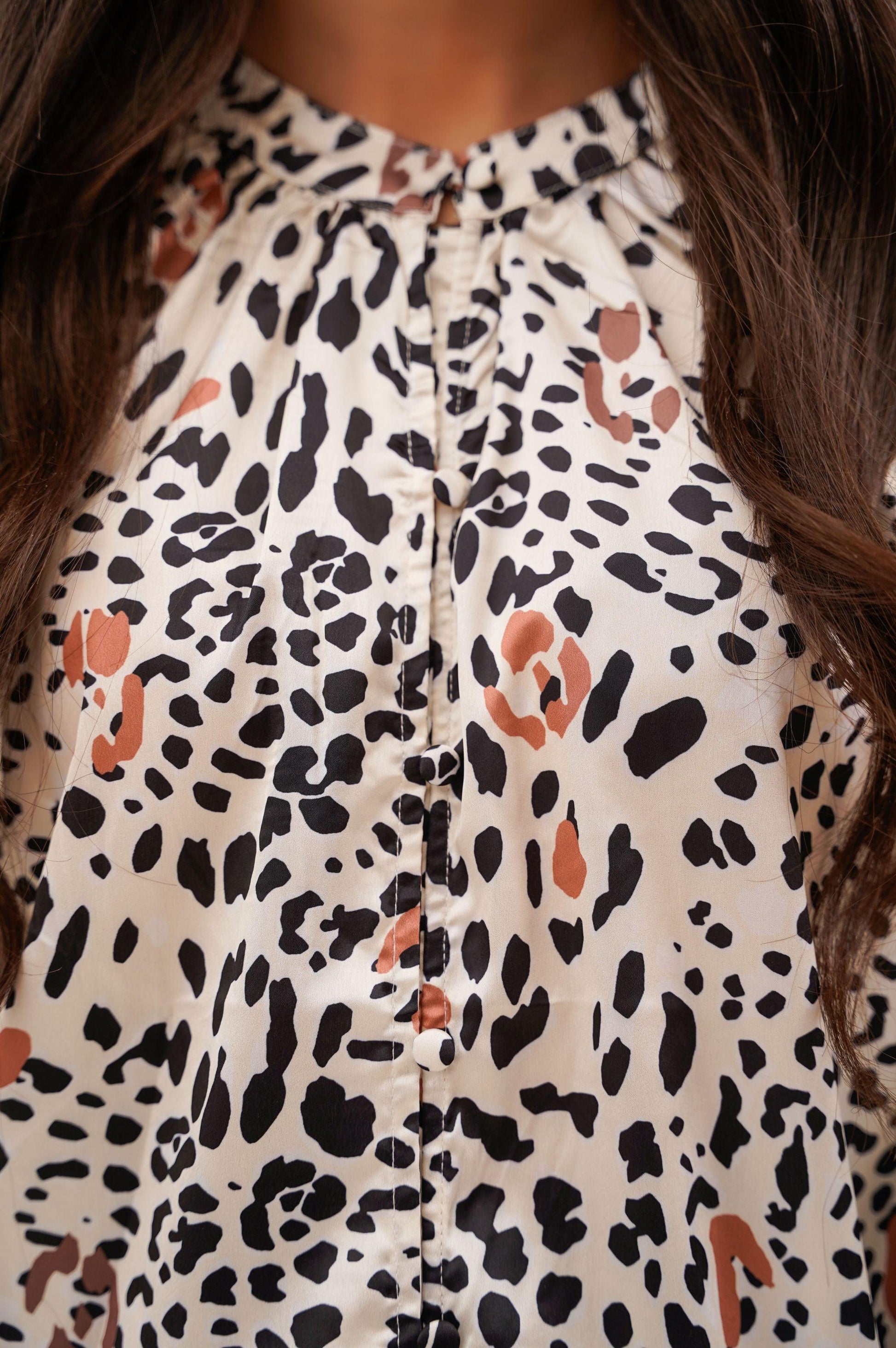 SILK ANIMAL PRINT TOP - BLOUSES