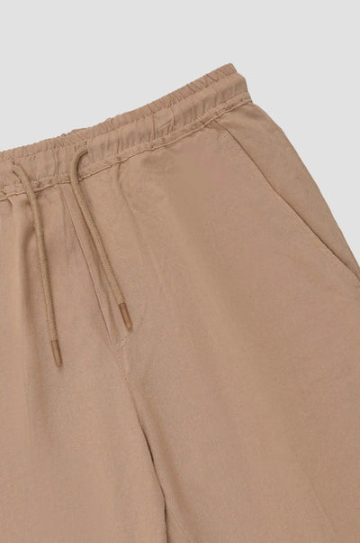 Beige Linen Drawstring Shorts