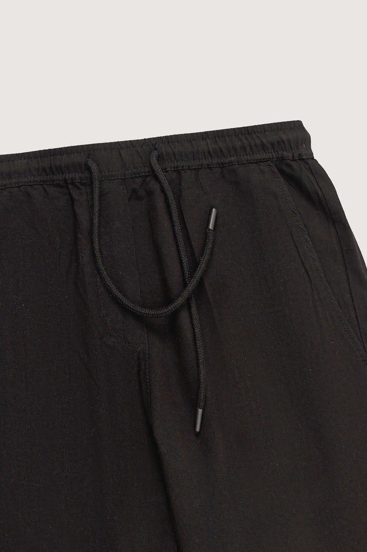 Black Linen Drawstring Shorts