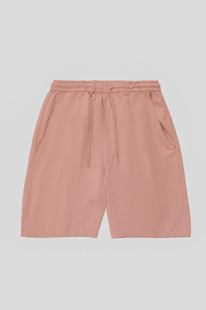 Tea Pink Linen Drawstring Shorts