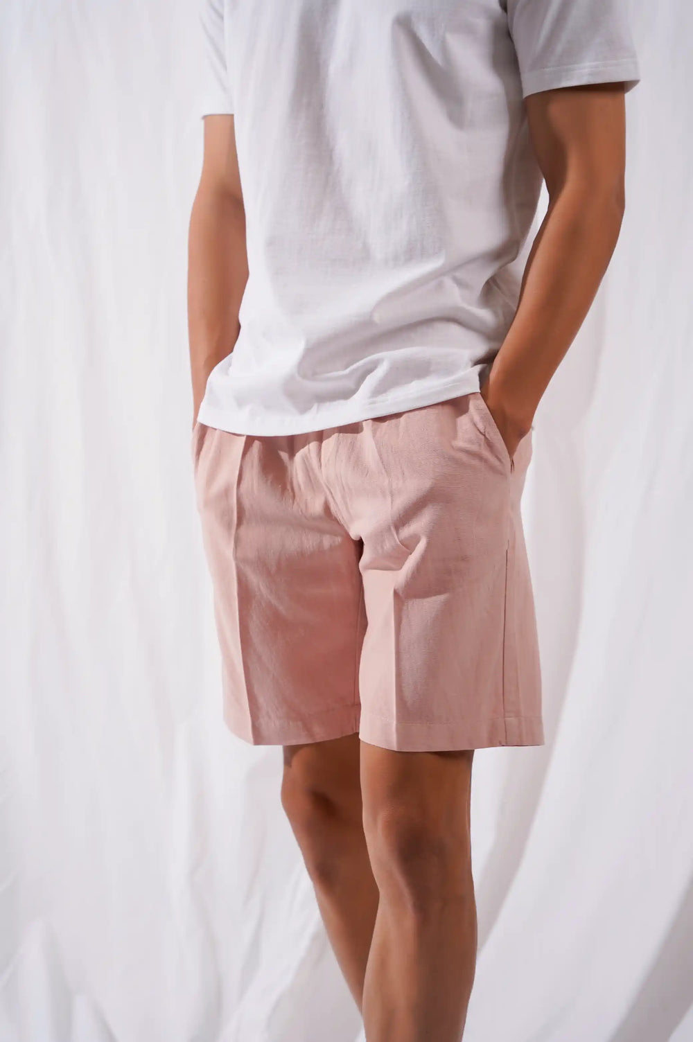 Tea Pink Linen Drawstring Shorts