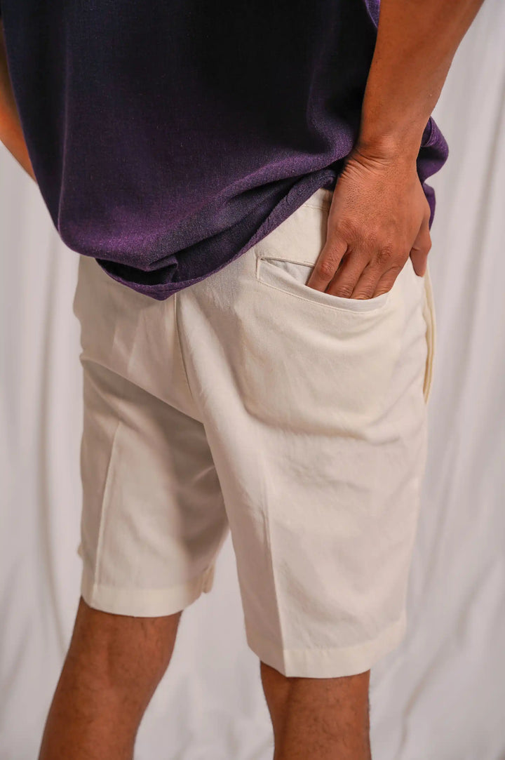 White Linen Drawstring Shorts