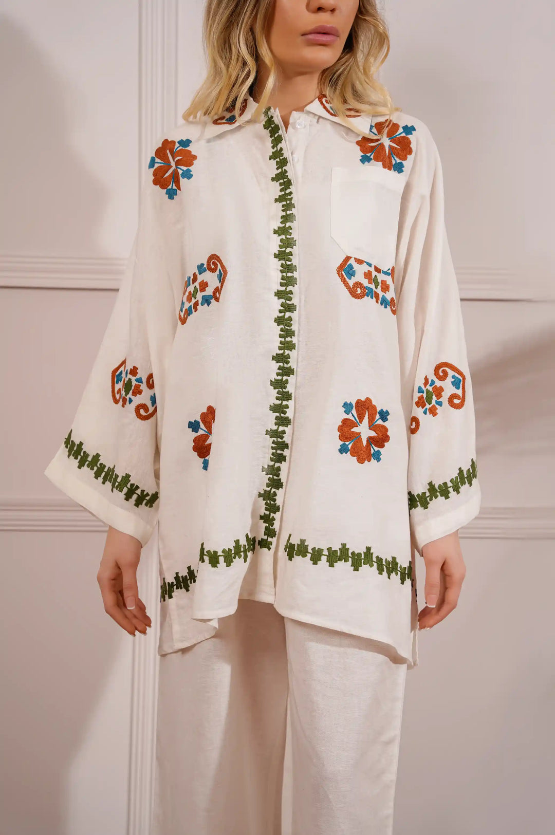 White MOROCCAN EMBROIDERED MATCHING SET