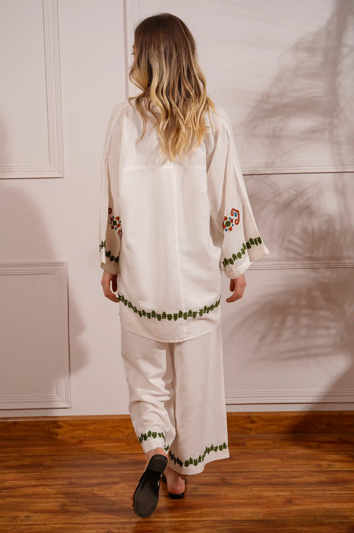 White MOROCCAN EMBROIDERED MATCHING SET