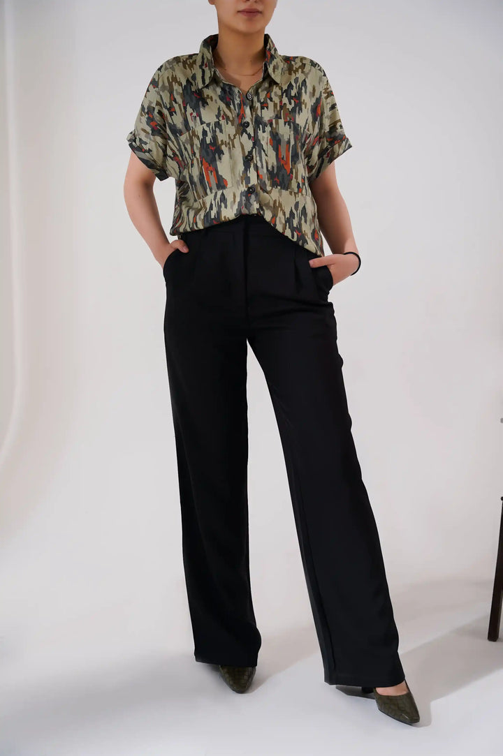 KHAKI WOMAN CAMOUFLAGE PRINTED SHIRT