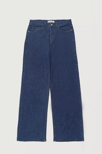 Dark Blue High Rise Wide Leg Denim